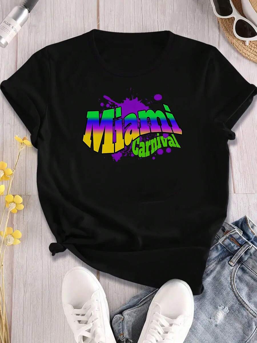 Camiseta de talla grande con impresión del Festival de música Soca del Carnaval de Trinidad, cuello redondo, manga corta, lavable a máquina, perfecta para primavera y verano