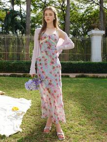 V领复古港风喇叭袖修身针织上衣