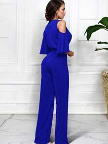 Long Fashion Elegant Casual Wide Leg Pants With Belt - 藍色 - 查看 3