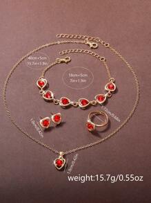 6-teiliges Damen Uhr Set mit modischer Lässig Quarzuhr, pfirsichförmigem Ziffernblatt und Halskette, Ohrringe, Armband, Ringe als Schmuckset, geeignet für den täglichen Gebrauch, Schulstart-Saison, Abschlusszeit, Thanksgiving, Paare, perfektes Geschenkset (ohne Uhrenbox)