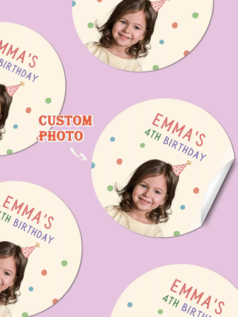 12/35Pcs Customized Photos&Names, Circular Party Stickers, Birthday Party Decoration Stickers, Suitable For Gift Packaging, Party Event Decoration