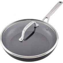 Juego de ollas y sartenes antiadherentes de anodizado duro para inducción, 10 piezas, en color negro mate - Sartén con tapa (10") - Ver 11