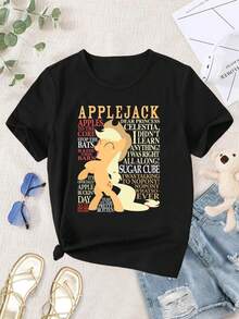 Applejack T-Shirt For Women Many Words Unique Style - Black - View 1