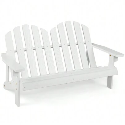 Lifezeal 2 Person Adirondack Chair Kid Solid Wood Loveseat Backrest Arm Rest Patio Coffee/White/Gray