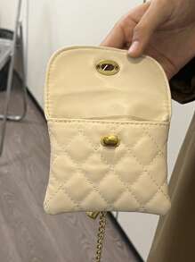 New Fashionable Versatile Rhombic Embroidery Detachable Delicate Chain Mini Multifunctional Fanny Pack/Shoulder Bag, Western Purse For Women - Beige - View 4