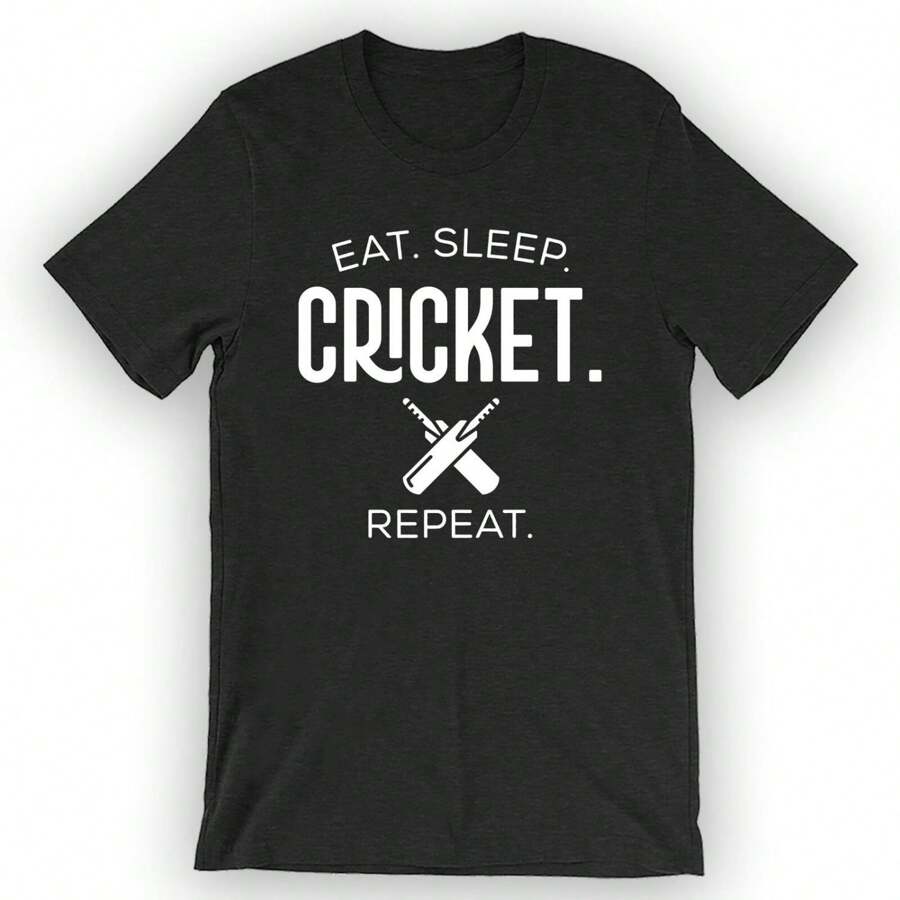 Unisex Eat. Sleep. Cricket. Repeat. T-Shirt Cricket Saying - 黑色 - 查看 1