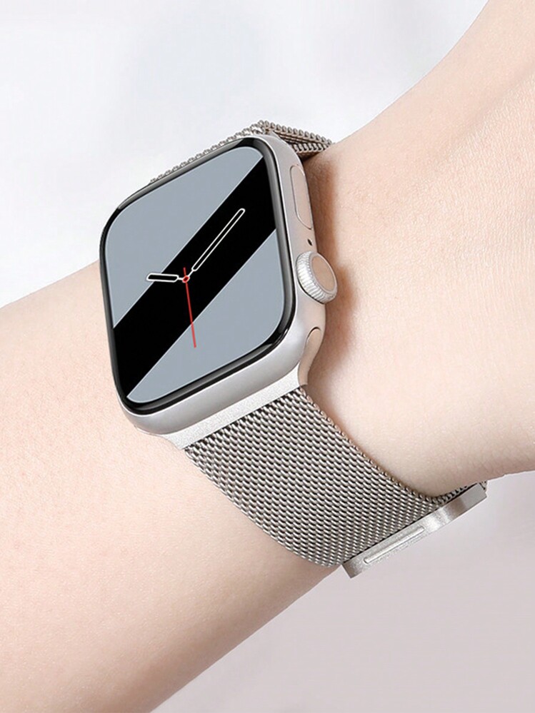 1pc Unisex Starry Milanese Stainless Steel Watch Band, Compatible With Apple Watch 44mm 40mm 41mm 45mm 42mm 46mm 38mm Ultra 3/2/1 49mm, Magnetic Metal Strap, Luxury Stainless Steel Band, Compatible With Series 11 10 9 8 7 SE 6 5 4 3 2 1 - Starlight Charcoal - View 3