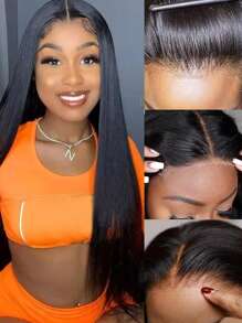 Eulisi Wear And Go Glueless Wigs 60% Human Hair Pre Plucked Pre Cut 5x5 Straight Transparent Lace Front Wigs Human Hair Wigs For Women No Glue Lace Front Closure Ready To Wear Wigs 180% Density Natural Black