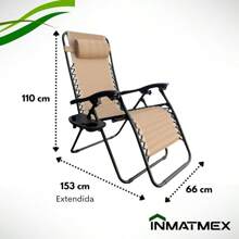 Silla Plegable Reclinable Gravedad Cero, Color Beige Calidad Y Comodidad con Almohadia y Portavasos Ideal para Cualquier Estancia - Beis - Ver 2