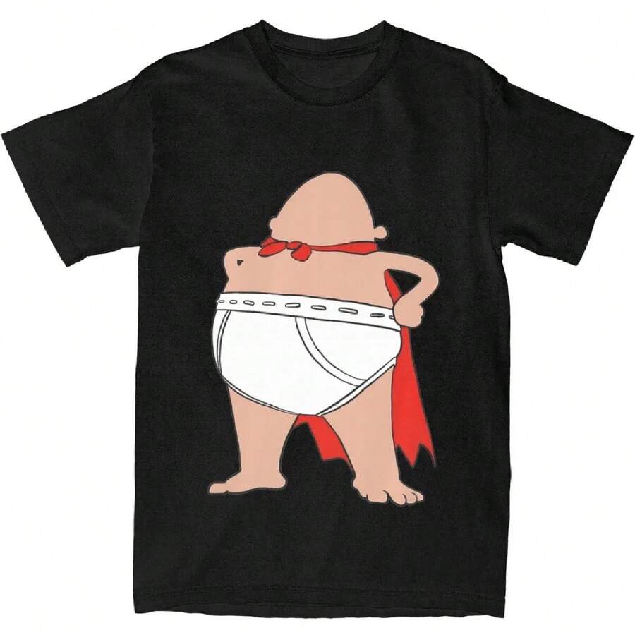 Captain Underpants T Shirt Beach Superhero Vintage T-Shirts Cotton Fashion Tee Shirt For Male Short Sleeve Loose Top Tees - 黑色 - 查看 1