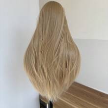 For Party Soft Layered Daily Wear Blended Blonde Dress Up Wigs Wear And Go Wig Rose Mesh Net With Bangs Synthetic Hair Long Straight Natural