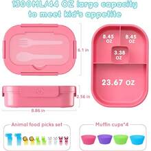 Bento Box, 44oz 4 Compartment Lunch Container With Cutlery For Kid/Adult/Toddler, Leak Proof, Microwave/Dishwasher/Refrigerator  Convenient Lunch Bento Box For School, Work, Picnics And Home Use. The Package Includes A Lunch Box With 4 Compartments, Reusable Tableware, 4 Muffin Cups And Animal Food Picks Set