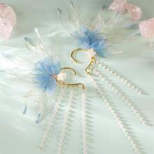 Women Fairy Ear Cuffs Beautiful Clip-On Mermaid Earrings Fashion Ear Cuffs Cosplay Accessories - Màu xanh lam - Xem 4