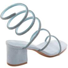 Giày Sandal Cao Gót Đính Đá Rhinestone Quai Xoắn Ốc Và Mũi Vuông - Màu xanh lam - Xem 4