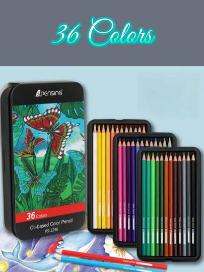 72色或36色彩色铅笔，金属盒装，软芯，多色，地图铅笔，多色，美术画笔，油性铅笔，适合儿童、学生、成人、初学者、艺术家、专业人士、涂色爱好者，可用于绘画、着色、素描、书写，是返校用品、儿童礼物、圣诞礼物、复活节礼物、返校礼物、节日礼物、生日礼物、美术用品、绘画用品、学习用品的理想之选。