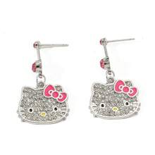 Sanrio 1 Pair Of Exquisite And Beautiful Earrings, Sanrio Earrings, Cute KT Cat, Alloy Material, With Red Bow And Diamond Pattern On It, Fashionable And Cute, Suitable For Various Occasions (Party, Festival, Leisure, Outdoor Decoration) Diy Earrings, Can Be Given As Holiday Gifts, (Christmas, Valentine's Day),Mom,Mother,Mother's Day,Gift