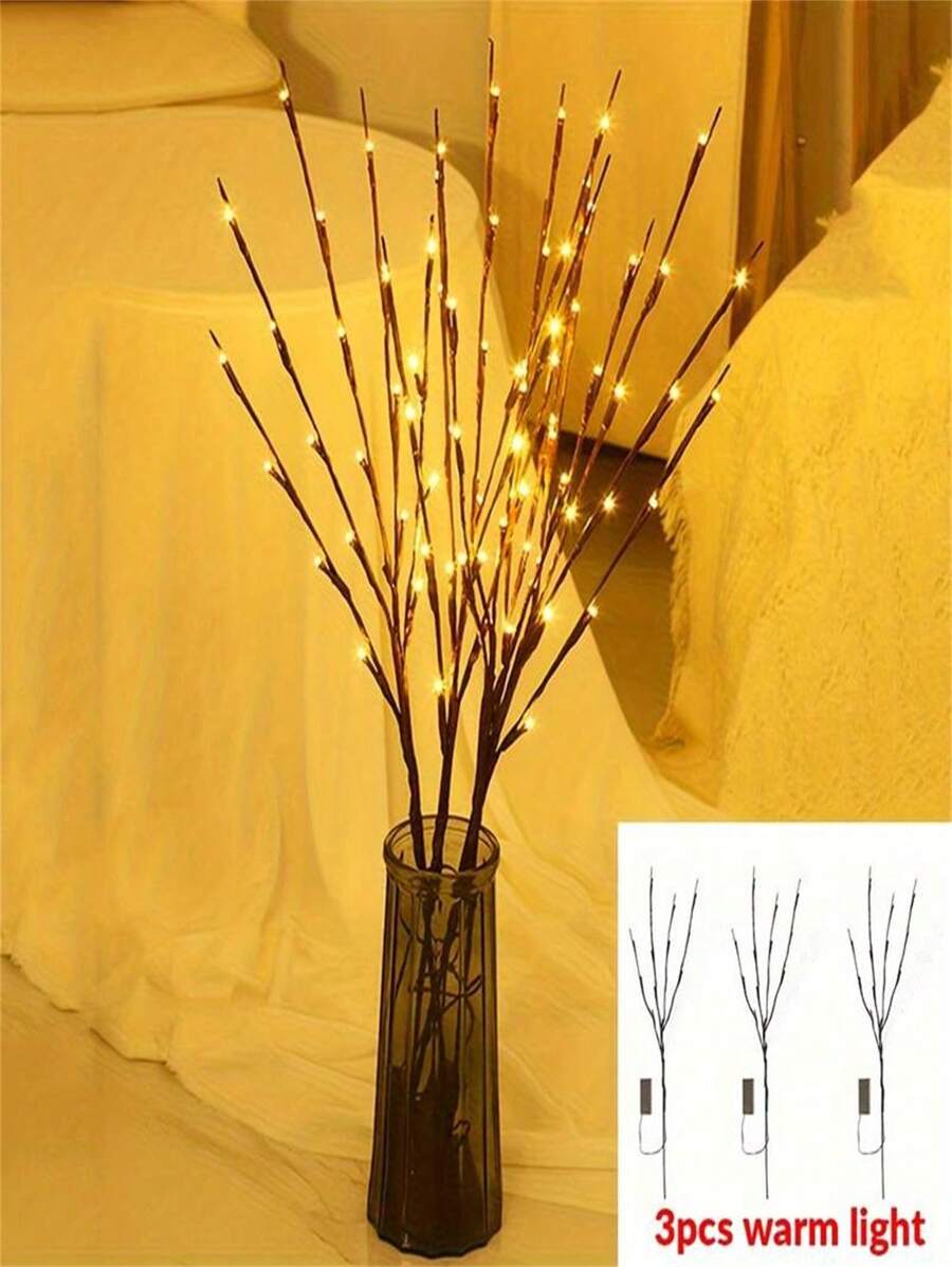 1pc/3pcs Battery Operated Twig Lights, Switch Control, Faux Floral Theme For Indoor Room Bedroom Tabletop Decor, Festive Decorations(Battery Not Included)