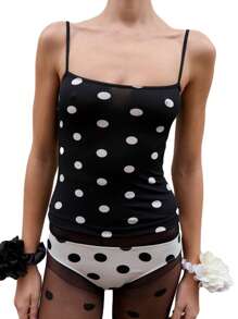 Women's Fitted Cami Tops Summer Sleeveless Open Back Dot Print Slim Fit Tank Tops - màu đen - Xem 1
