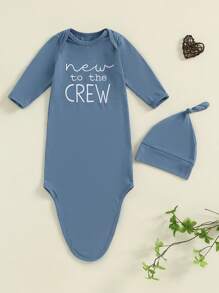 Newborn Sleeper Gown Baby Boy Girl Coming Home Outfit Infant Nightgown Sleeping Bag Sleepwear Pajamas - 霧霾藍 - 查看 2