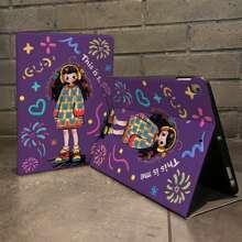 1 件，黑色硅胶软壳 iPad 保护套 Pro 2024 13 英寸/5/6/7/Pro 11 英寸 1st 2nd /Air6 2024 4th 5th Gen/8th /9th Gen/10th 代，Tpu 硅胶防震防摔，PU 皮革保护套，自动唤醒/睡眠，紫色耳机女孩图案，带支撑槽 iPad 保护套 - 黑色 - 查看 2