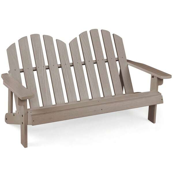 Lifezeal 2 Person Adirondack Chair Kid Solid Wood Loveseat Backrest Arm Rest Patio Coffee/White/Gray