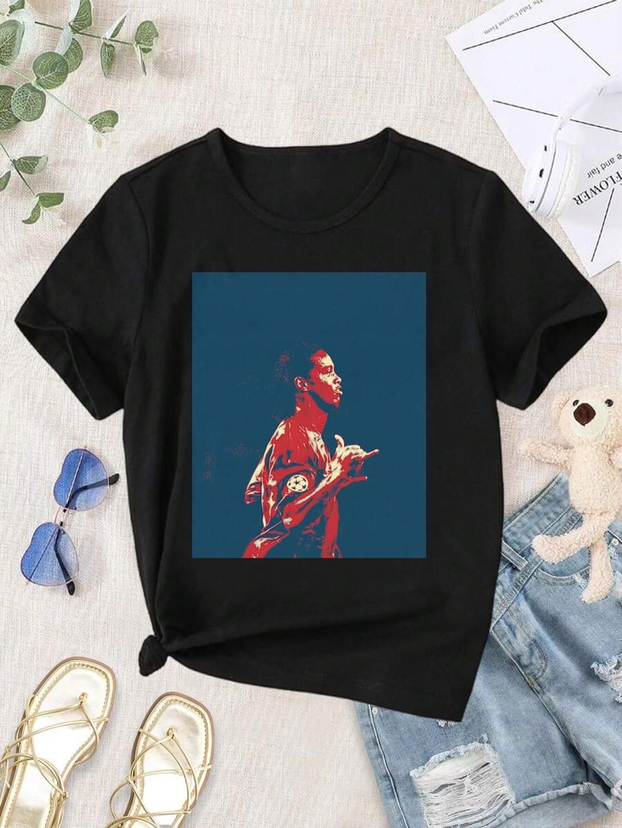 Women's Ronaldinho Gaucho T-Shirts Stylish Retro Football Jersey Tees - màu đen - Xem 1