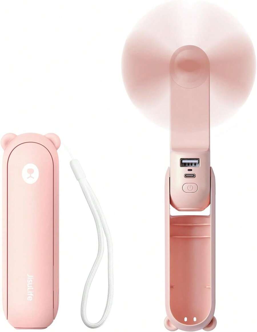 JISULIFE HandHeld  Fan, 3 IN 1 Portable Mini Fan, USB Rechargeable Small Fan, Battery Operated Fan [14-21 Working Hours] With Power Bank, Flashlight Feature For Women, Travel, Outdoor - Hồng - Xem 1