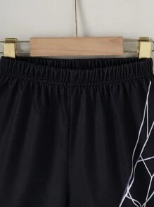 男童足球印花短袖T恤+休闲印花短裤套装，适合春夏季 - 黑色 - 查看 8