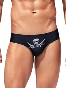 Men's Sexy Pirate Print Bulge Triangle Swimming Trunks,Hawaiian - Black - View 6