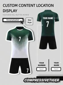 2 piezas Conjunto deportivo personalizado de camiseta de fútbol de manga corta con impresión personalizada de nombre y número + pantalones cortos a juego con estampado de dragón, de secado rápido y absorción de sudor, como regalo