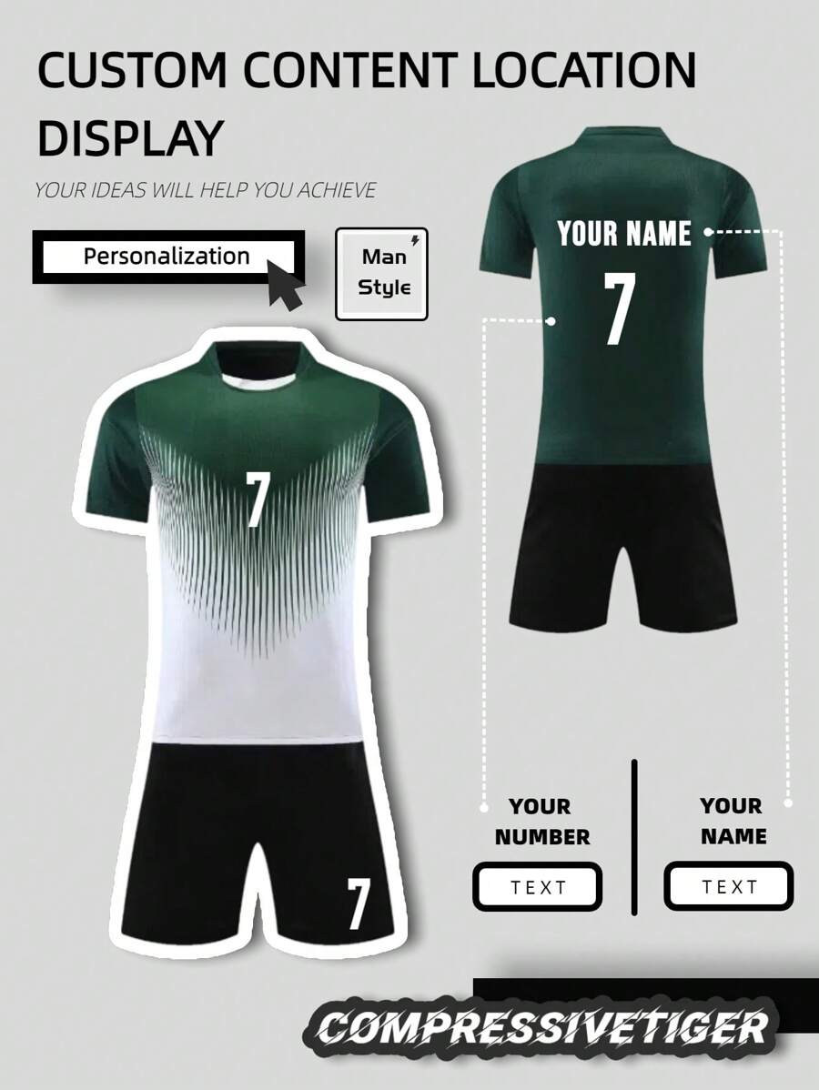 2 piezas Conjunto deportivo personalizado de camiseta de fútbol de manga corta con impresión personalizada de nombre y número + pantalones cortos a juego con estampado de dragón, de secado rápido y absorción de sudor, como regalo