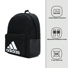 Adidas Zaino da computer con grande capacità, zaino da studente universitario, borsa sportiva, borsa da viaggio, colore nero, HG0349