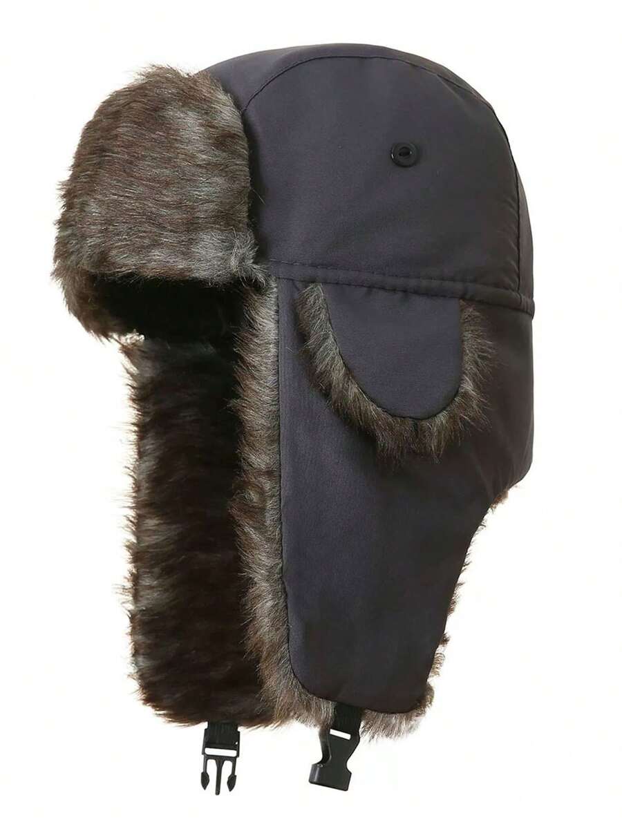 Waterproof Winter Trappers Faux Fur Earflap Hunting Hat Ushanka Russian Cold Weather Thick Lined Ski Snow Cap - Xám - Xem 1