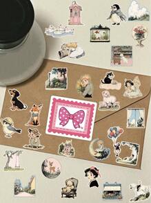 50 件卡通世界涂鸦贴纸套装，创意美学贴纸适用于装饰手机、笔记本电脑、平板电脑、头盔、剪贴簿、行李箱、计划器和日记本 - 彩色 - 查看 3