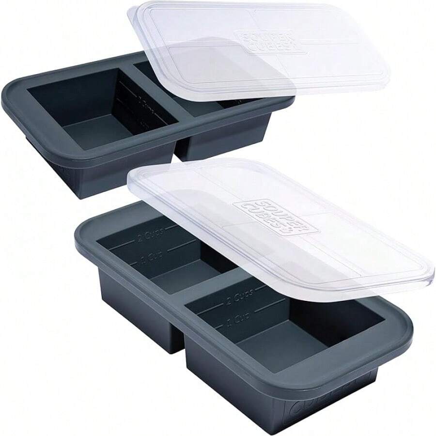 2-Cup Silicone Freezer Molds With Lids – Freezing Lasagna, Leftovers, Soups, Sauces, Casseroles, Ready-Made Meals, Etc.– Cranberry Flavor, 2-Pack - Charcoal - View 1