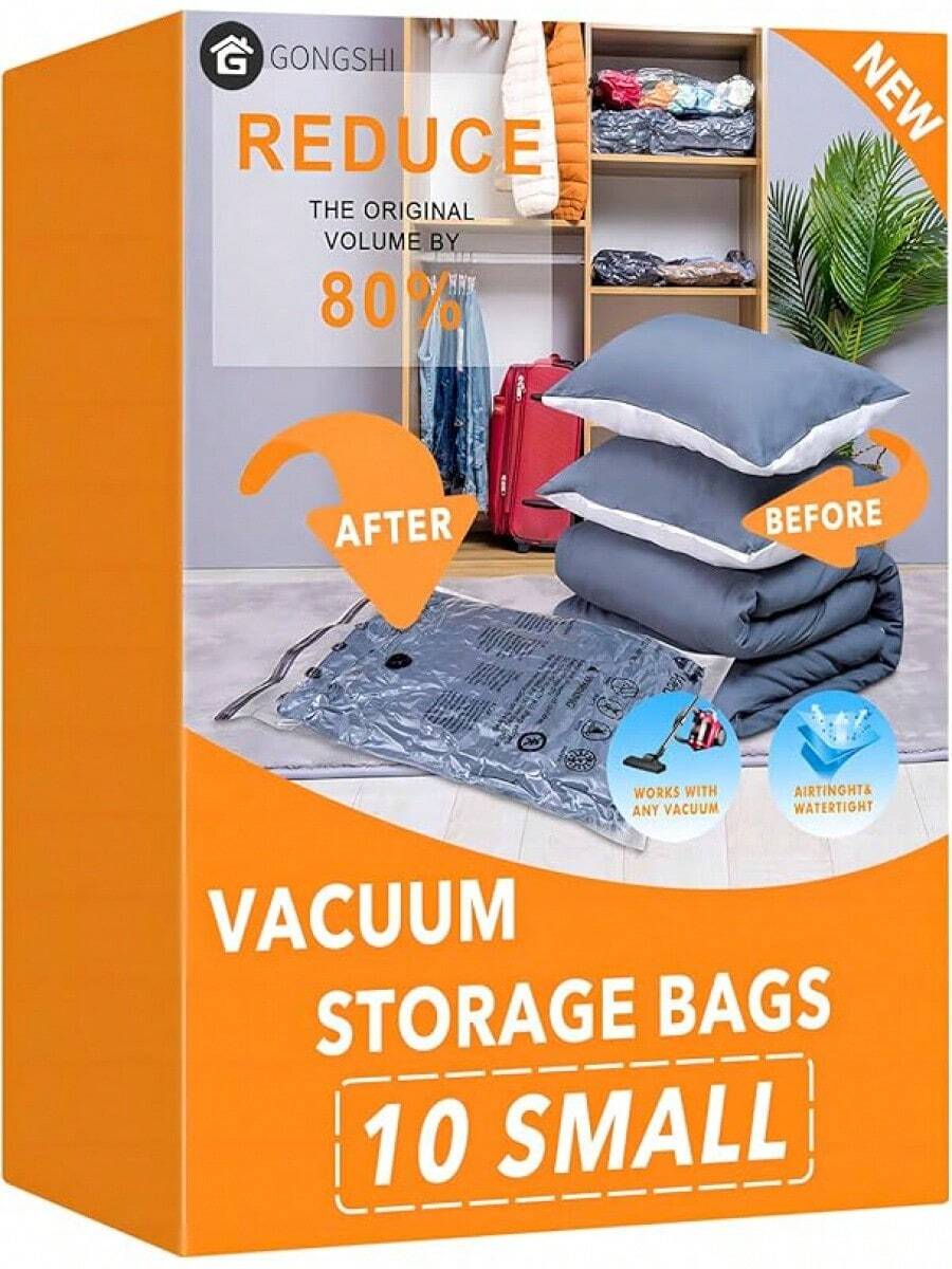 Paquete de 24 bolsas de almacenamiento al vacío con bomba eléctrica, (5 extra grandes, 5 grandes, 5 medianas, 5 pequeñas, 4 bolsas enrollables) Bolsas ahorradoras de espacio para ropa, colchones, mantas, edredones, almohadas, edredones, bolsas de vacío y bombas para volver a la escuela - 10 pequeños - Ver 1