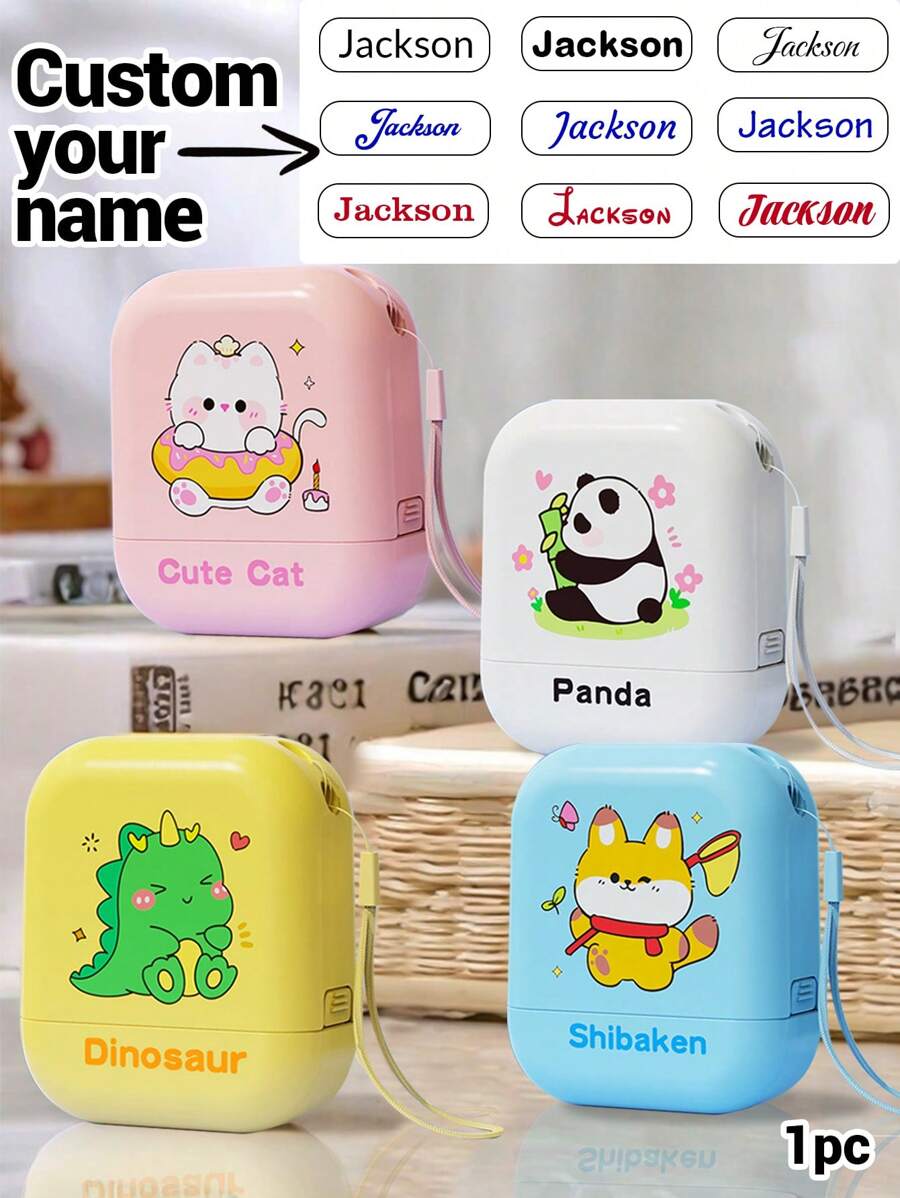 1pc Custom Name Signature Stamp With Rope For Kids, Back To School Supplies For Kids, Cartoon Pattern Name Stamps DIY Customized Cartoon Self Inking Name Stamp, Stamps For Signing Name, Name Stamp For Clothing Kids Waterproof, Reproduce Your Handwriting Signature, Multi-Functional, Ornamental, Letter, Modern, Adorable, Casual, Custom, Personalised, Unique, Customized, Ideal Gifts For Her, Multi-Functional, Ornamental, Letter, Modern, Adorable, Casual, Custom, Personalised, Unique, Customized, Ideal Gifts For Her,Kids,Gala Night,Modern,Colorful,Cute - Style a - View 1