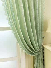 1pc Bohemian Style Double Layer Lace Sheer Curtain, Grommet Top Design For Easy Installation, Soft Polyester Fabric, Multiple Sizes Available To Suit Different Settings, Suitable For Bedroom
