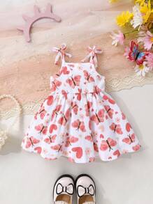 Baby Girl 2pcs/Set Soft & Comfy Cute Butterfly Decor Suspender Princess Dress Outfit