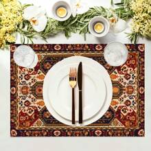 1set/1pc/4pcs/6pcs Rust Placemats, Art Pattern Table Mat, Machine Washable Polyester Placemat, Protected Tabletop, Heat Resistant, Dirty And Easy To Clean Placemats, Table Decoration, HolidayParty Layout, Desktop Protection, Can Be Used As Gifts,12x18 Inch - Multicolor - View 3