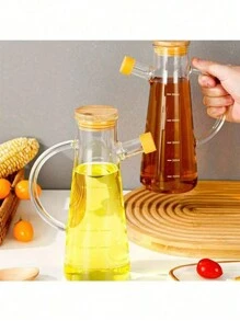 1pc Glass Olive Oil Dispenser Bottle With Measurement Marks, Leak-Proof Oil Bottle, Seasoning Bottle, Vinegar Bottle, Kitchen Condiment Container For Outdoor Barbecue, Camping, Picnic, Kitchen Accessory