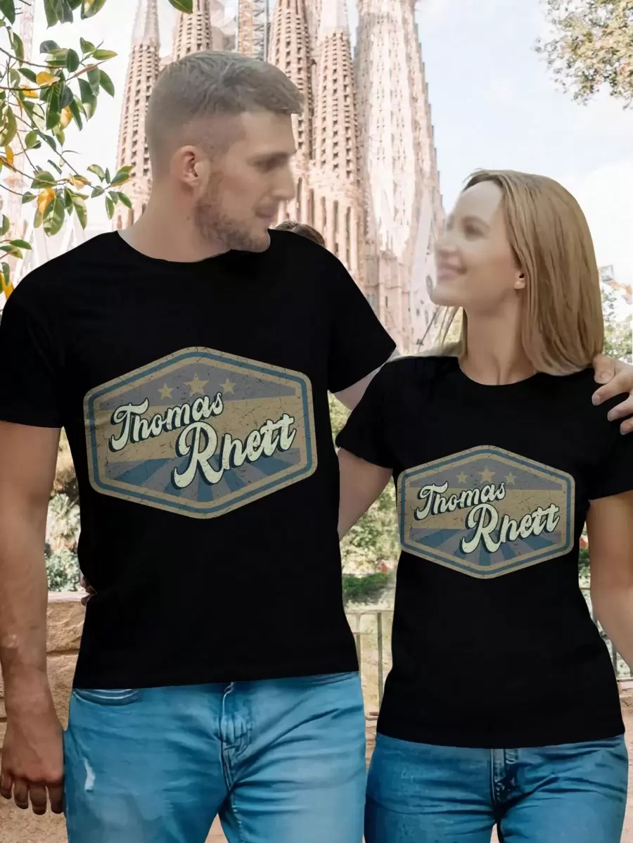 Vintage Thomas Rhett Women's T-Shirt Retro Concert Country Music Tee - Black - View 1