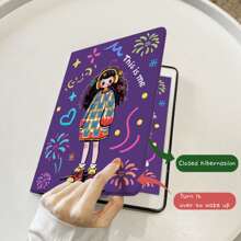 1 件，黑色硅胶软壳 iPad 保护套 Pro 2024 13 英寸/5/6/7/Pro 11 英寸 1st 2nd /Air6 2024 4th 5th Gen/8th /9th Gen/10th 代，Tpu 硅胶防震防摔，PU 皮革保护套，自动唤醒/睡眠，紫色耳机女孩图案，带支撑槽 iPad 保护套 - 黑色 - 查看 5