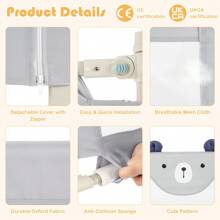 175CM Cute Baby Bed Rail Guard Toddler Infant Security Guardrail With Double Lock - Grey - View 4