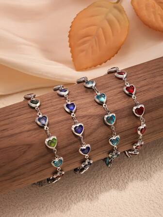 Elegante brazalete de acero inoxidable con diseño de corazones conectados, diseño personalizado versátil y de moda adecuado para cualquier ocasión para mujeres