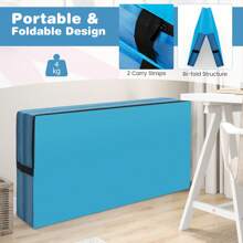 4F Folding Gymnastics Mat 10cm Thick Foam Tumbling Mats With Carry Handles-Blue - Blue - View 3