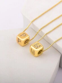 1件18K镀金铜方形26字母立方氧化锆吊坠项链，奢华珠宝，女士礼物，情人节礼物 - 金色 - 查看 3