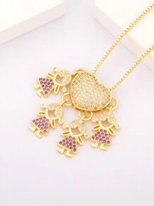 1pc Valentine's Multicolor Zirconia 18k Gold Plated Copper 4 Kids Pendant Necklace, Luxury Jewelry Gift For Women,Mom,Mother,Mother's Day,Gift - Gold - View 7