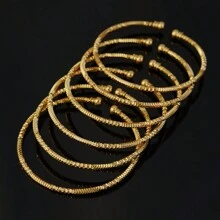 6pcs/Set Dubai-Style Women Bracelet Set, Gold & Bicolor Cuff Bangles With /African Inspired Design, Bridal Jewelry Gift Valentine's Day Accessories - Gold - View 8