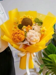 手工针织玫瑰花束，手工装饰，情人节礼物，朋友和姐妹 - 彩色 - 查看 2